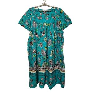 Only Necessities House Dress Bib Front Lounger Paisley Floral Midi Pockets 3X